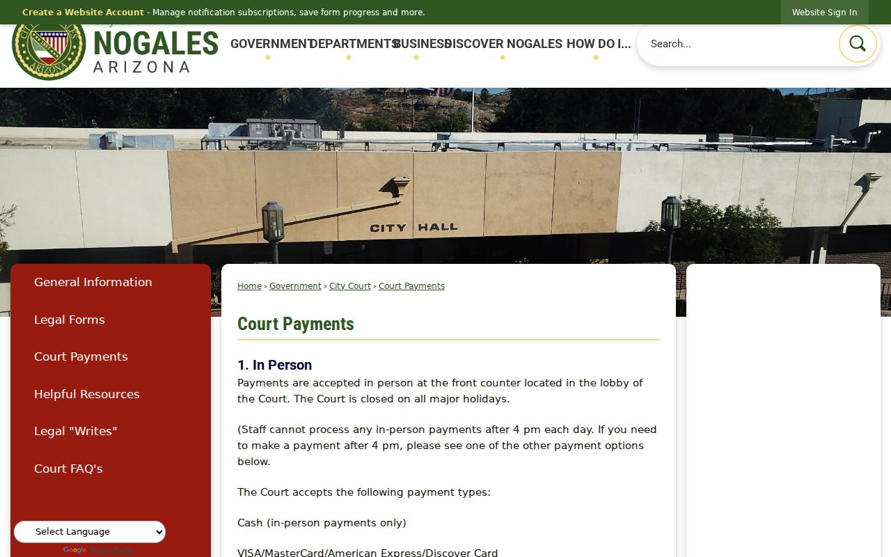 Official Nogales Municipal Court payment options for traffic citations