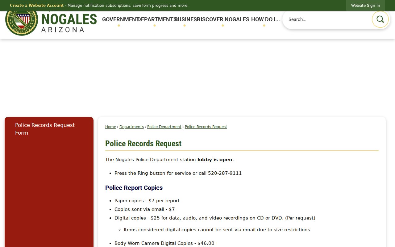 Official Nogales Police records request instructions