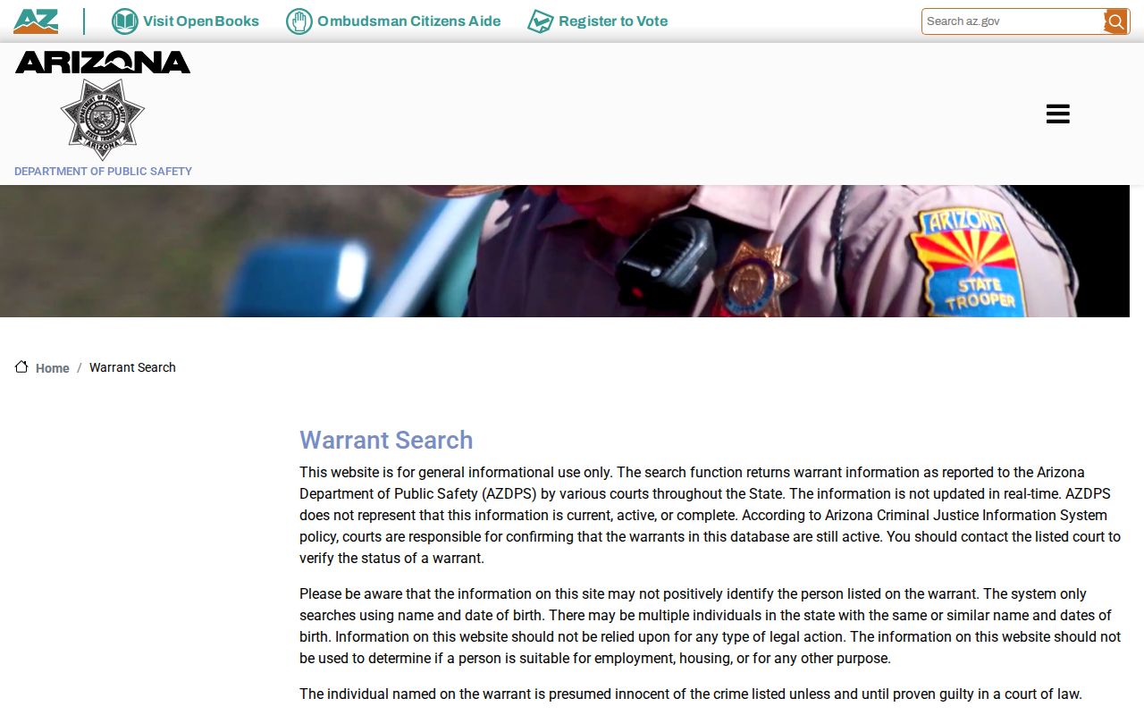 Santa Cruz County warrant records Arizona DPS search